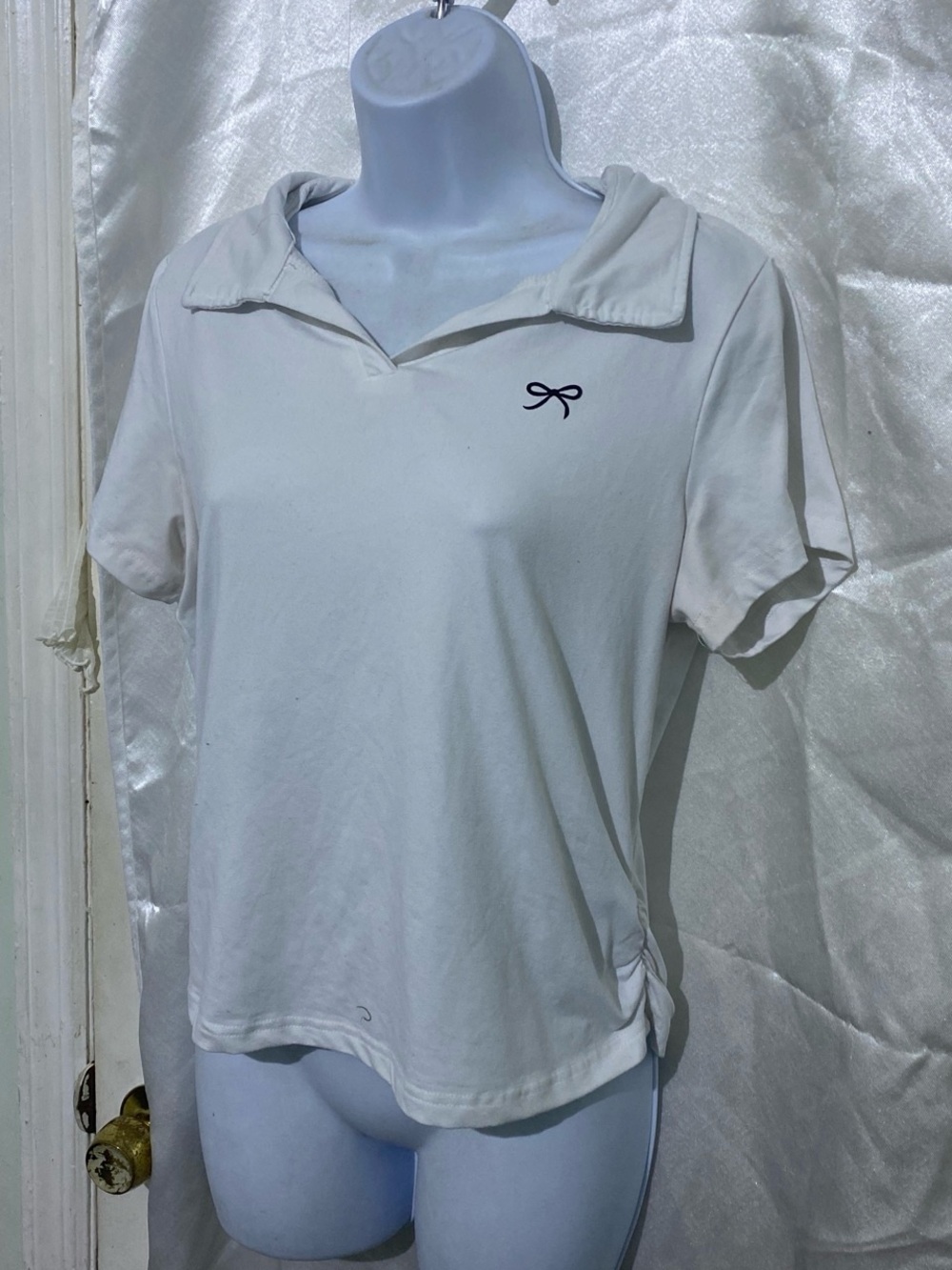 Girl’s Short-Sleeve Polo Top with Bow Detail - White